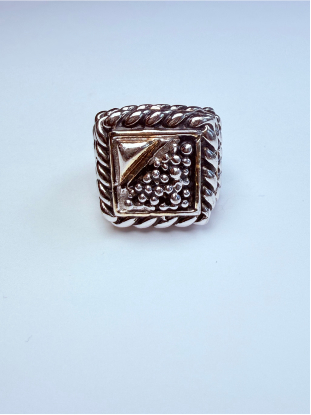 Classic Signet Rope Braided Chain 925 Sterling Silver Square Contemporary Ring